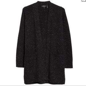 Cashmere Donegal Knit Open Front Cardigan In Black Multi
